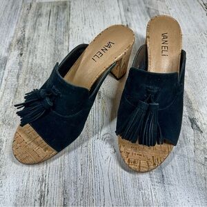 Vaneli Natural Cork Suede Tassel Dress Sandals Toe Mules #140